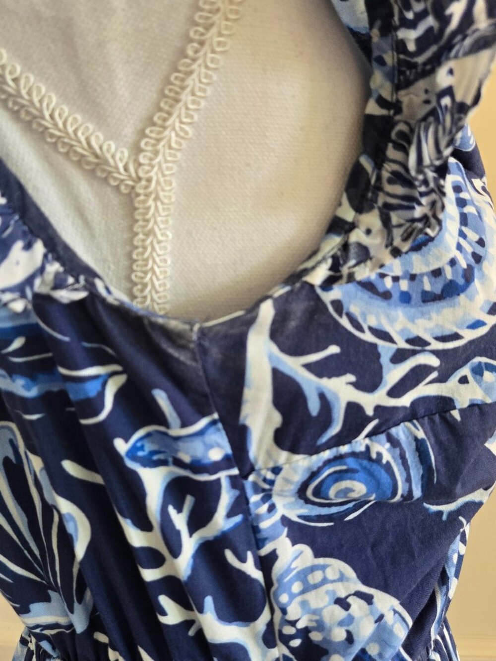 King + Pitt Navy Blue Sea Ocean Theme Ruffle Frill Cap Sleeve Maxi Dress Small - Picture 7 of 16
